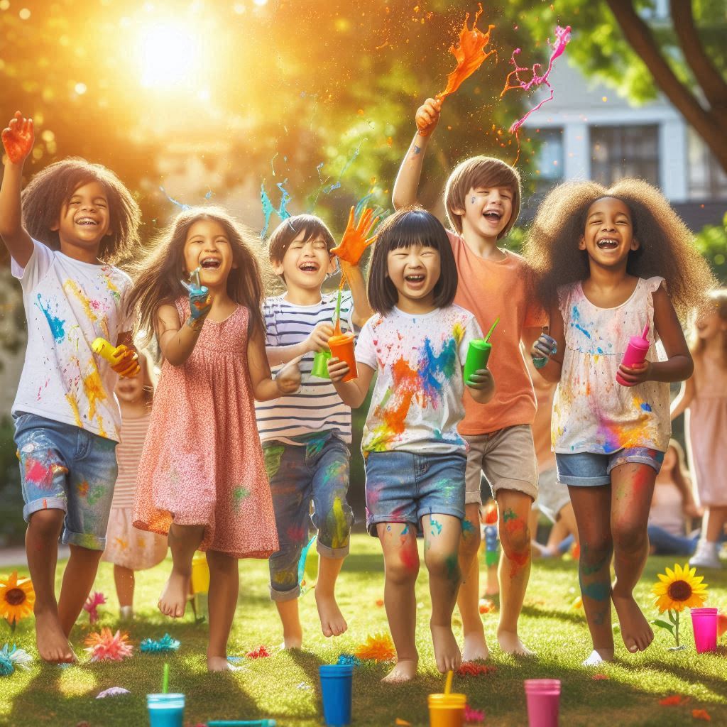 Niños jugando con pintura